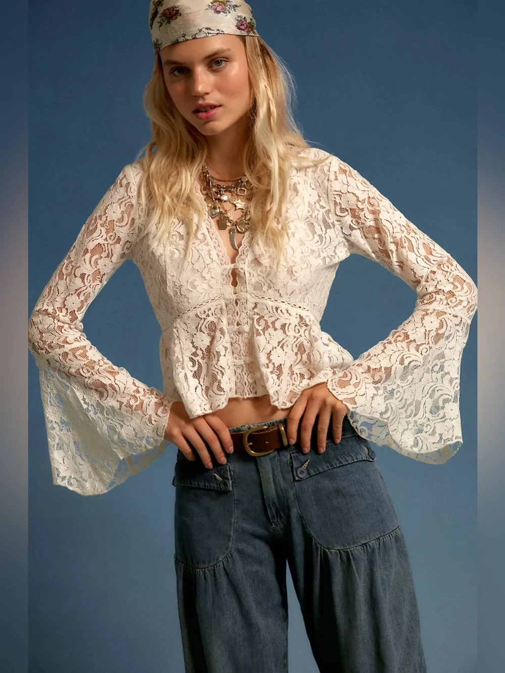 NWT! FP Free People Whispering Love Lace Top Sz Large